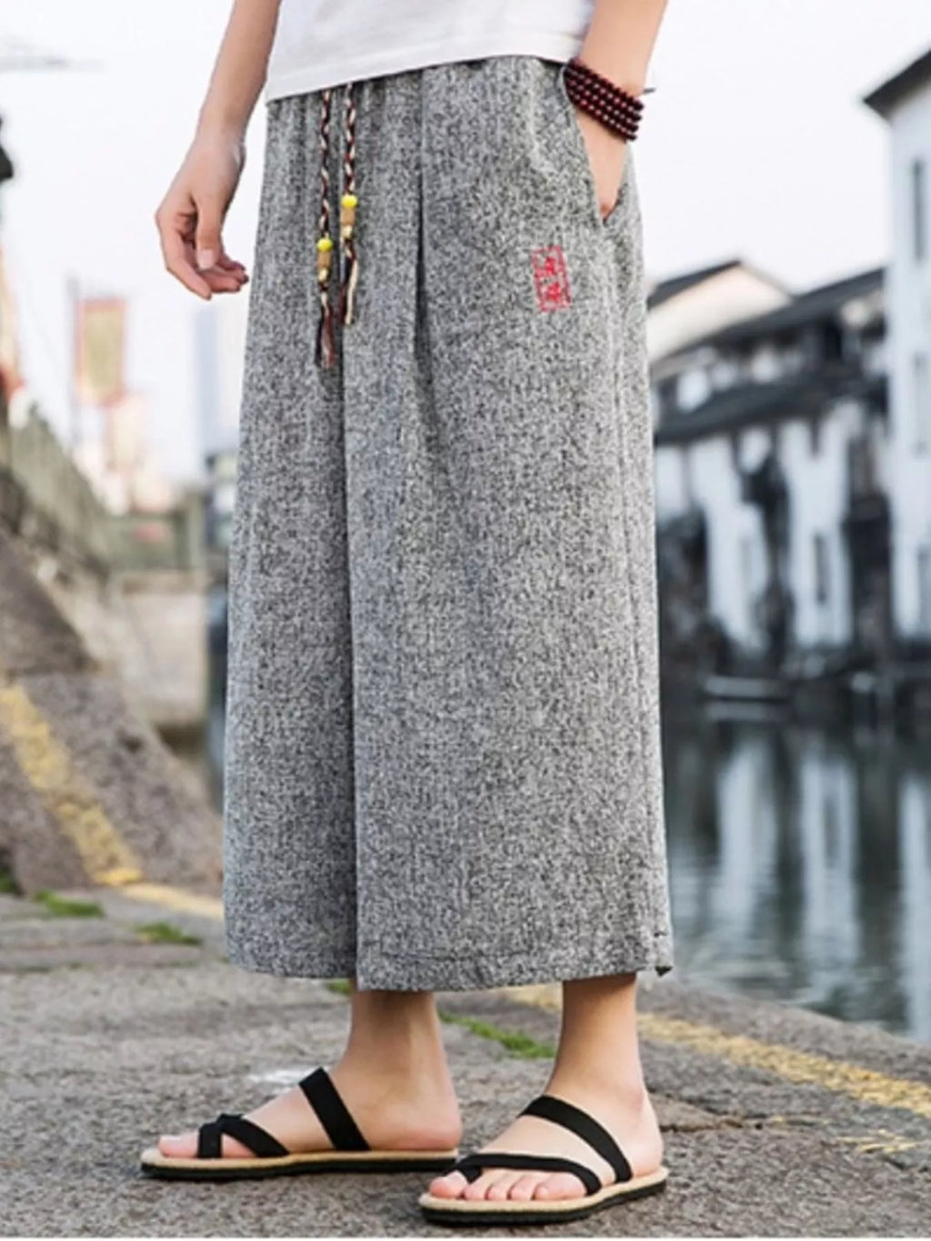 Men's Plus Size Casual Wide Leg Cropped Pants