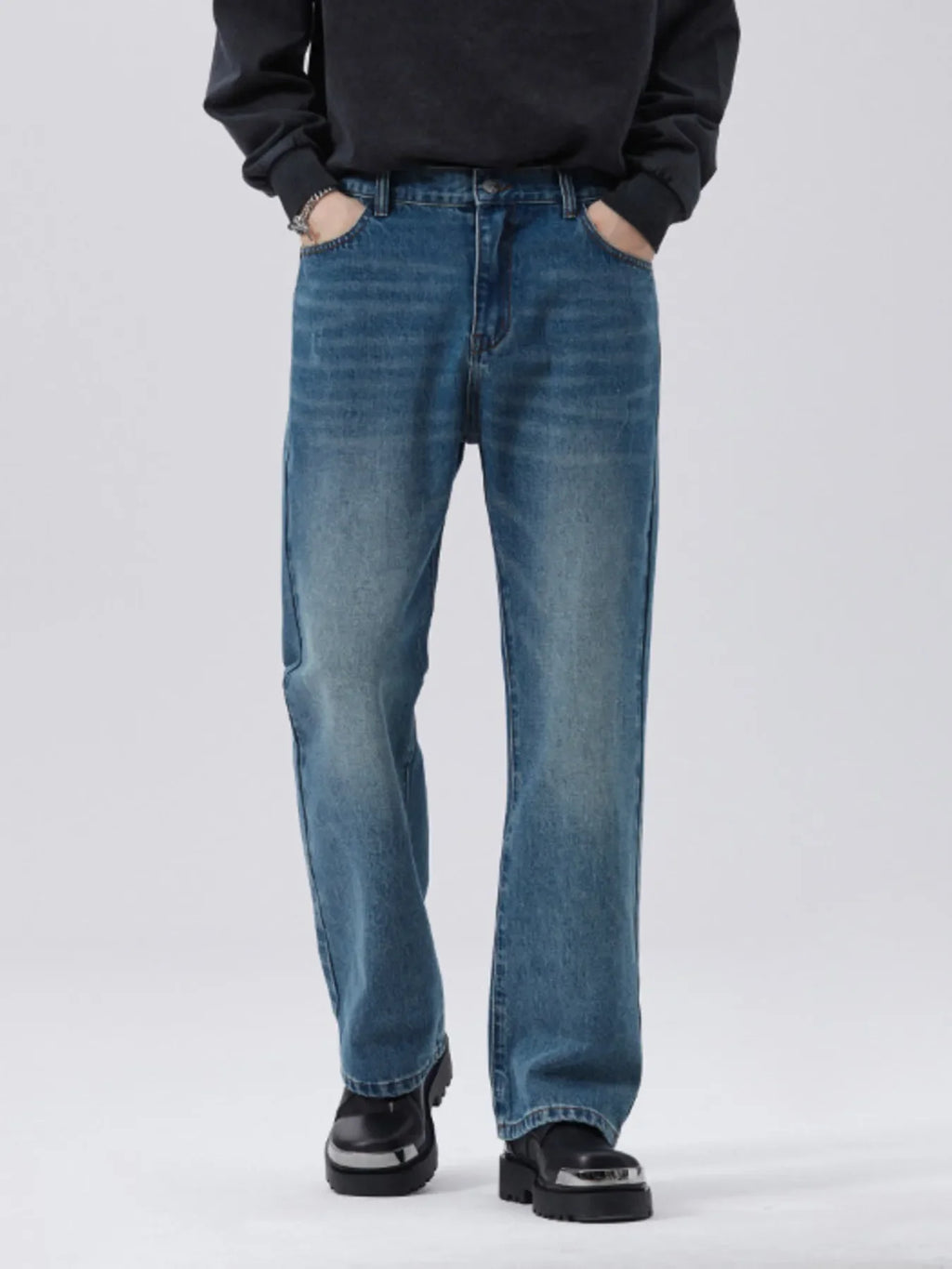 Men's Full Size Washed Straight Leg Jeans Plus Size