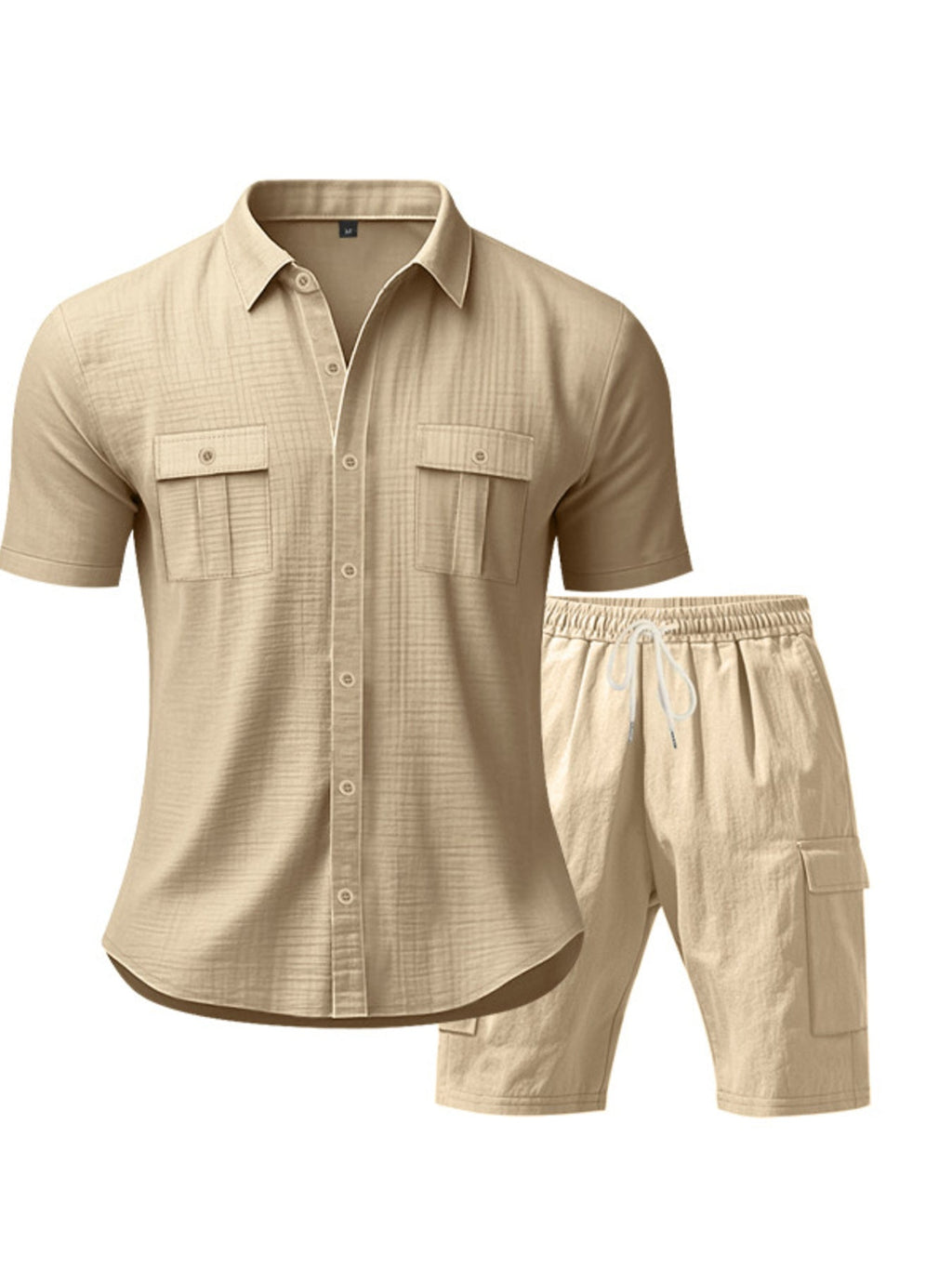 Men's Full Size Button Up Shirt and Shorts Set Plus Size