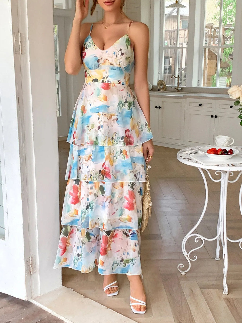 Floral Print Layered Maxi Cami Dress