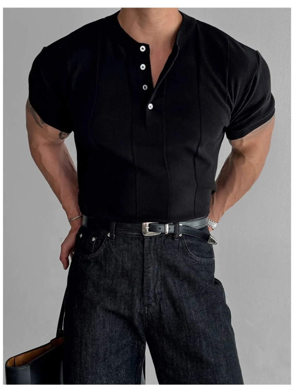 Men's Plus Size Button Detail Short Sleeve Top
