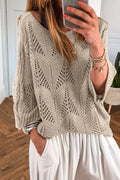 Openwork Round Neck Knit Top