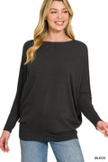 Zenana Hacci Dolman Sleeve Boat Neck Top
