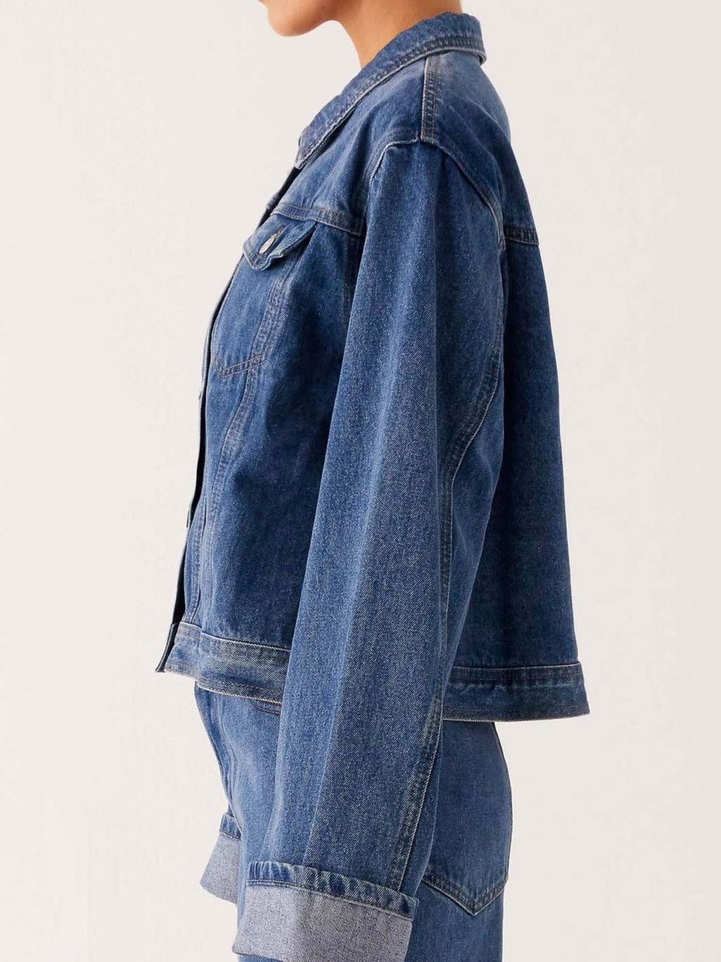 Button Down Cropped Oversized Denim Jacket