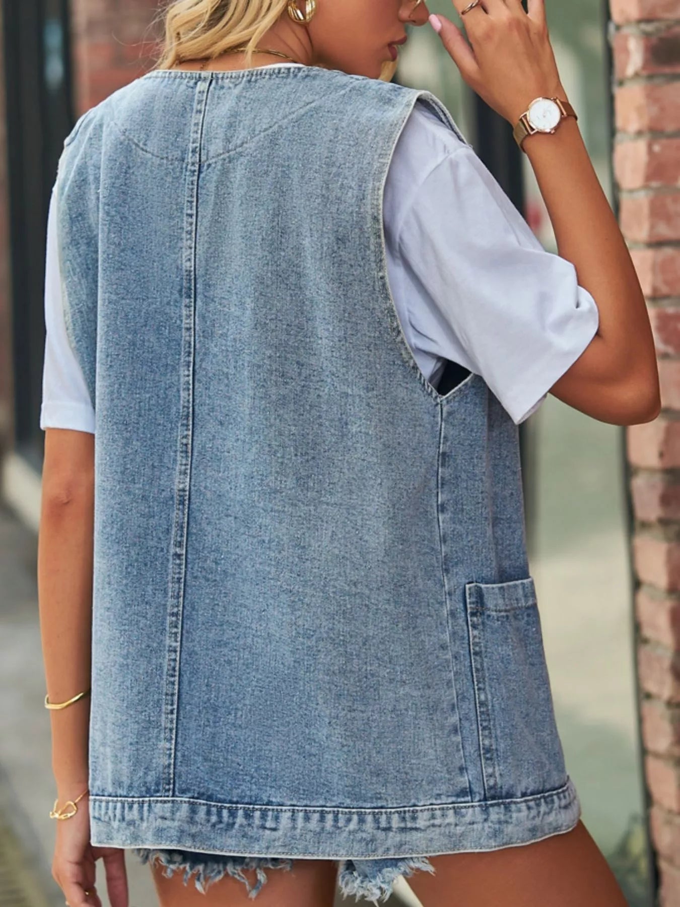 Sleeveless Button-Down Denim Jacket Vest