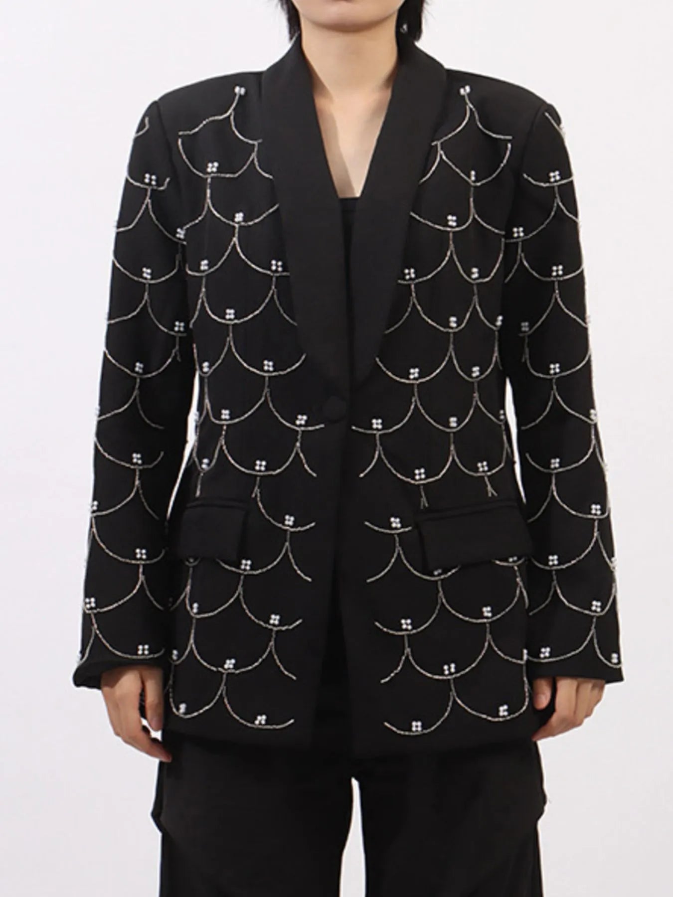 Pearl Detail Long Sleeve Blazer
