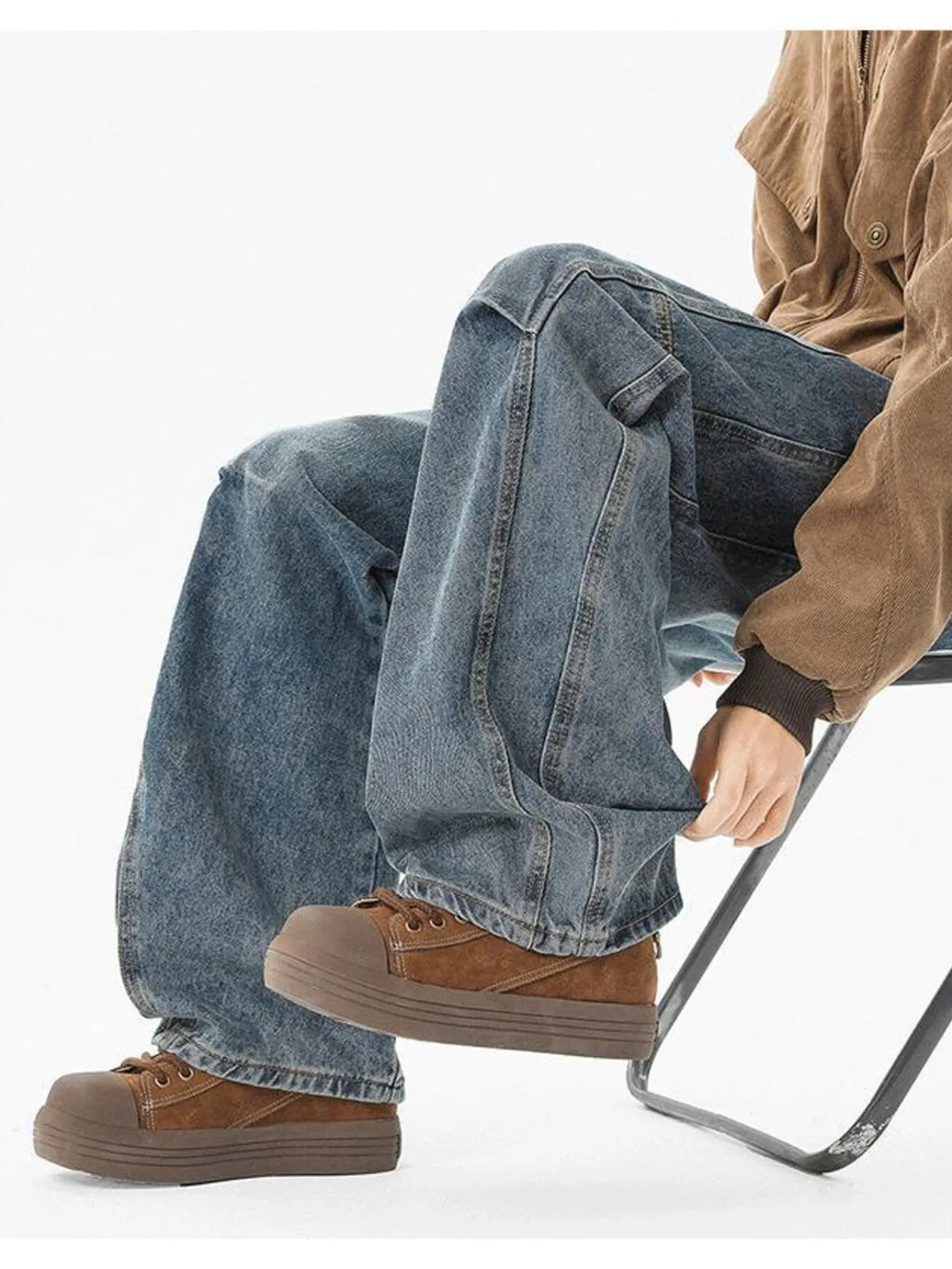 Men's Full Size Wash Wide Leg Jeans Plus Size