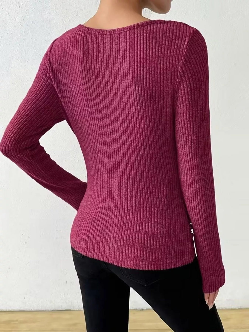 Cowl Neck Ribbed Knit Top