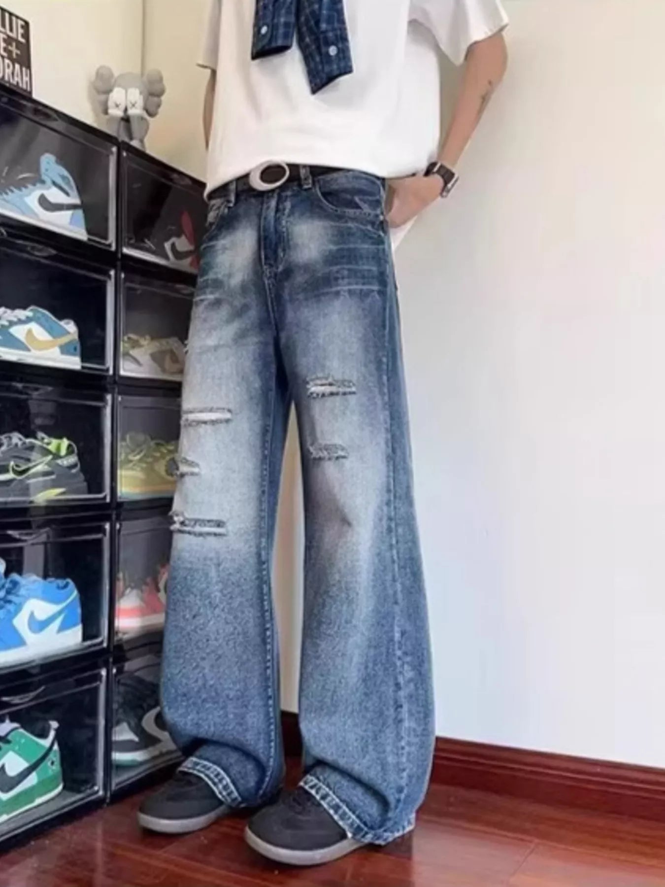 Men's Full Size Ripped Wide Leg Jeans Plus Size