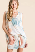 BiBi Tie Dye Textured Knit Top and Shorts Set