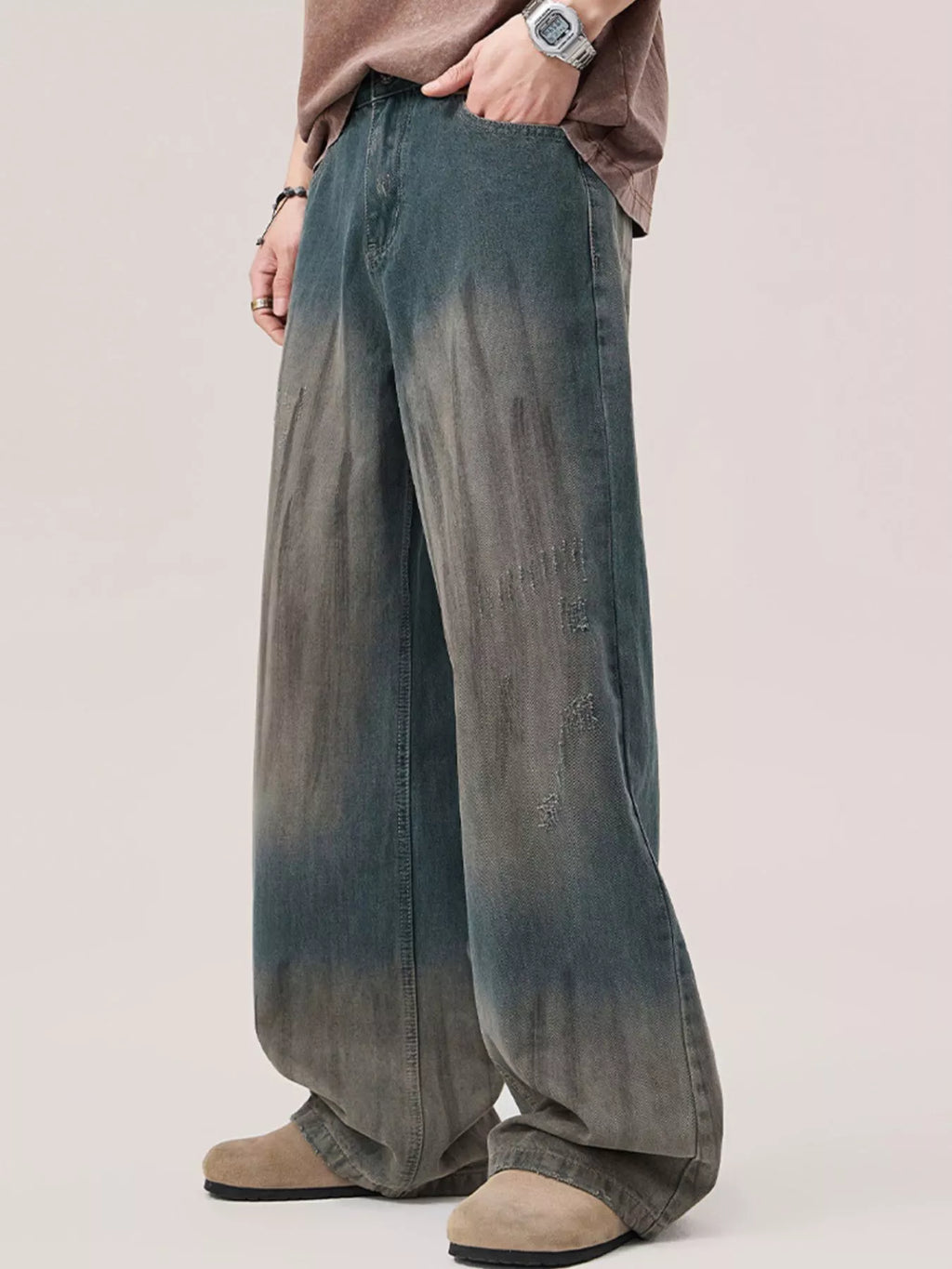 Men's Gradient Wash Wide Leg Jeans