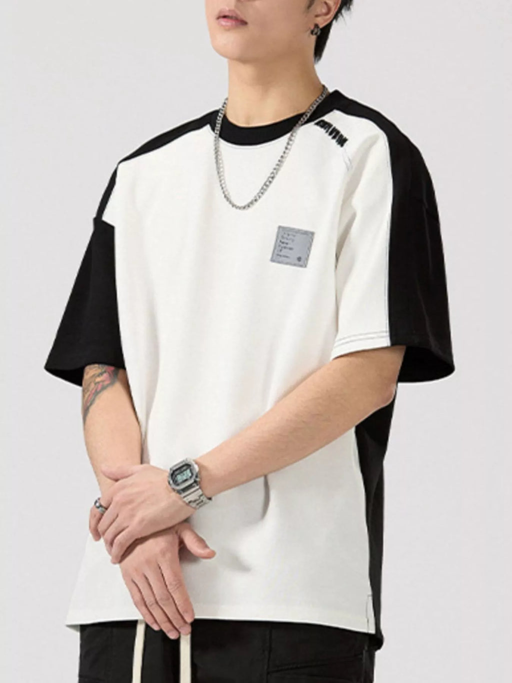 Men's Full Size Contrast Round Neck Short Sleeve T-Shirt Plus Size