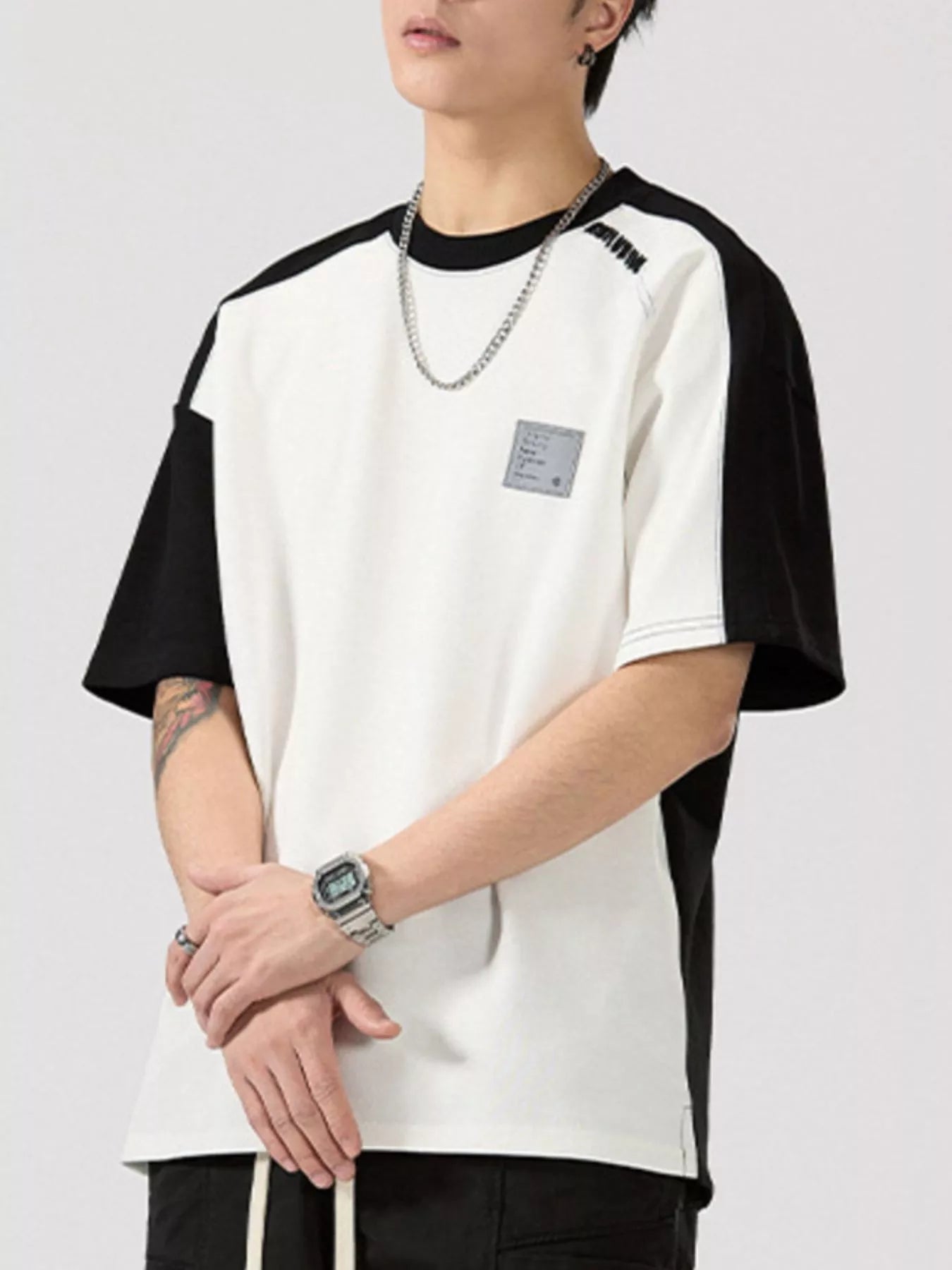 Men's Full Size Contrast Round Neck Short Sleeve T-Shirt Plus Size