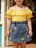 Children's Ruffle Top and Floral Denim Skirt Set