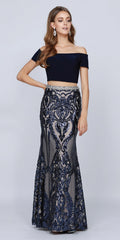 Juliet 663 Off-Shoulder Crop Top Two-Piece Long Dress
