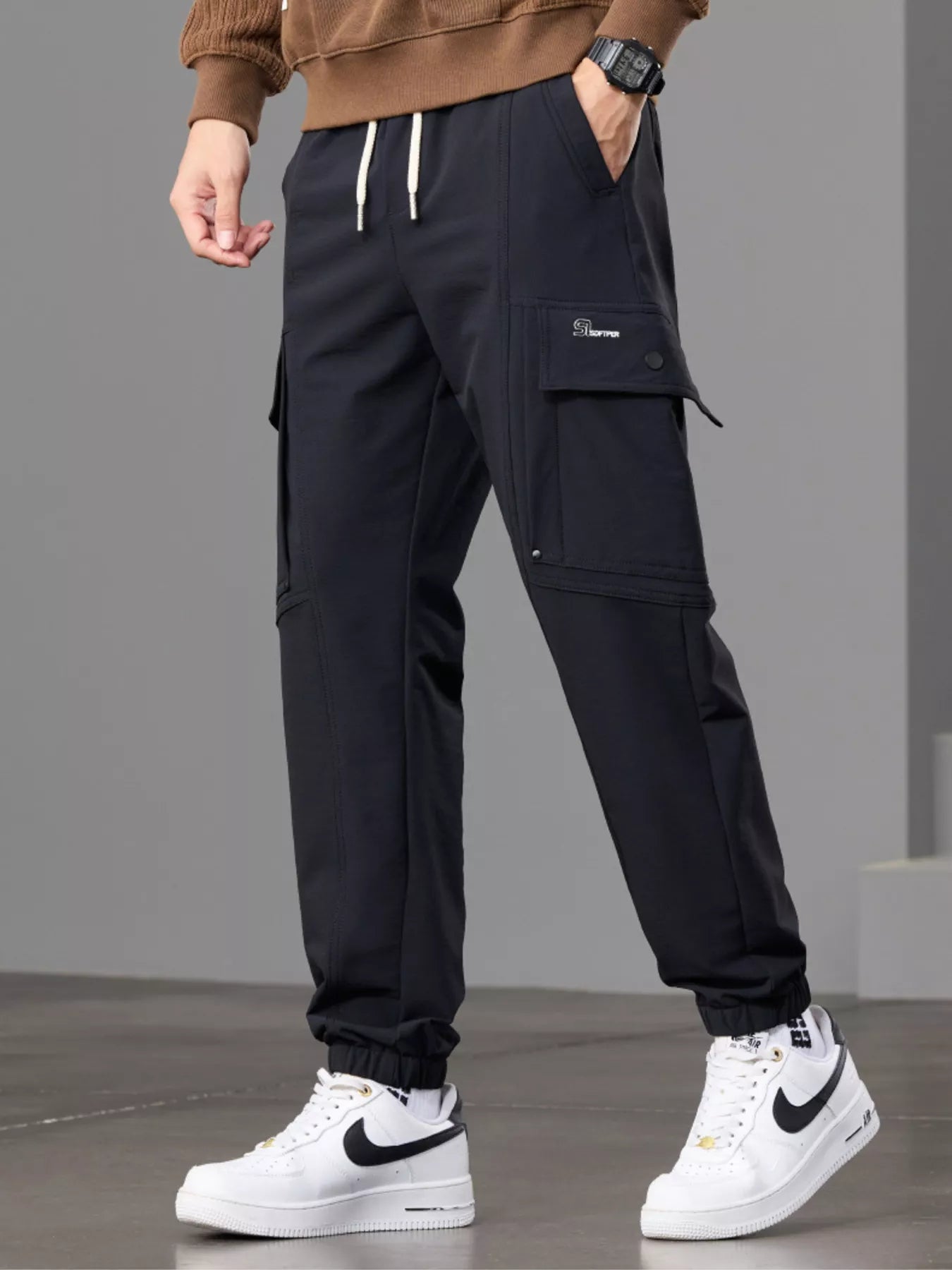 Men's Casual Cargo Pants with Drawstring Waist