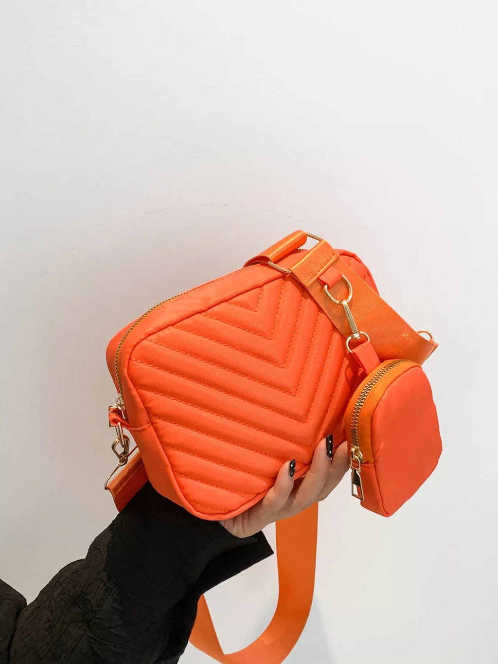 Chevron Quilted Crossbody Bag with Mini Pouch