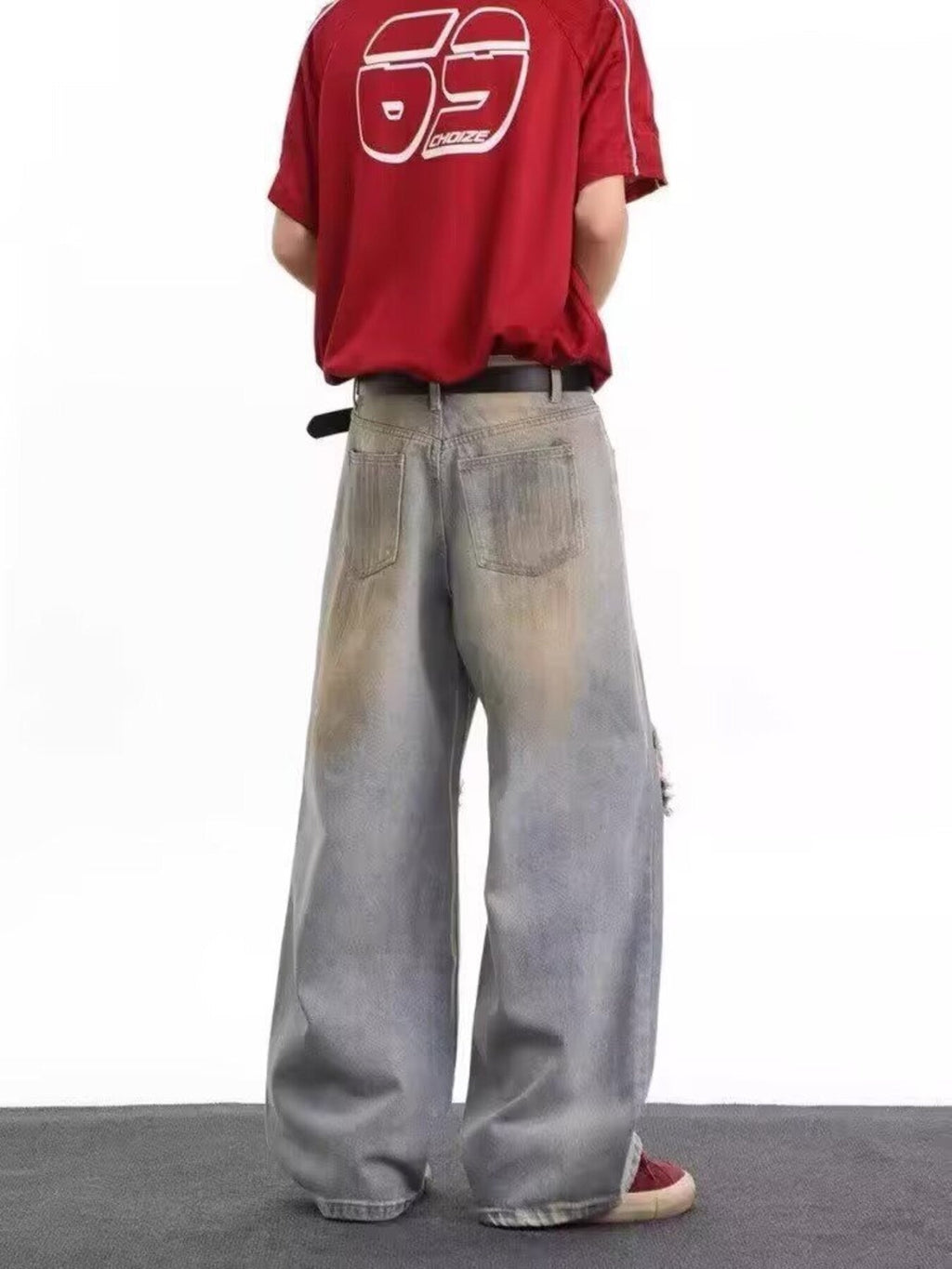 Men's Full Size Distressed Wide Leg Jeans Plus Size