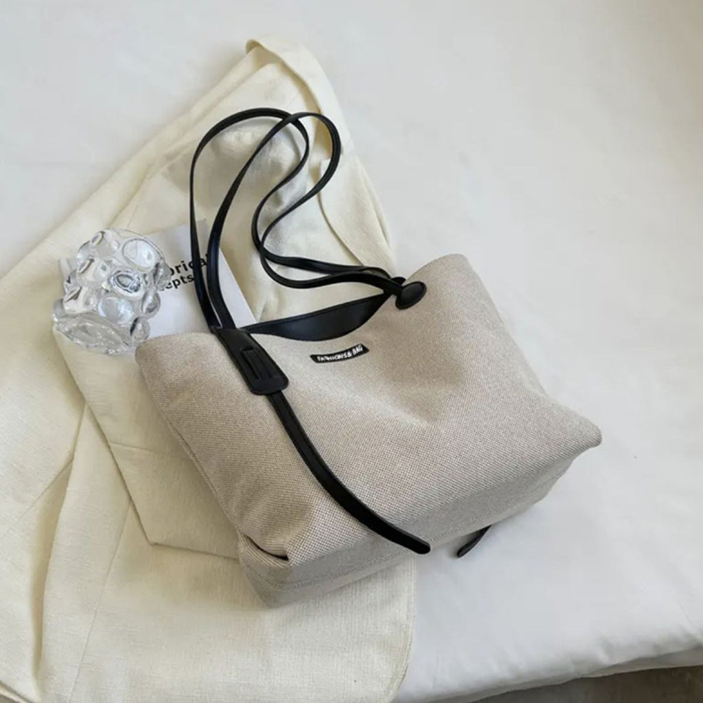 Leather Trim Canvas Shoulder Bag