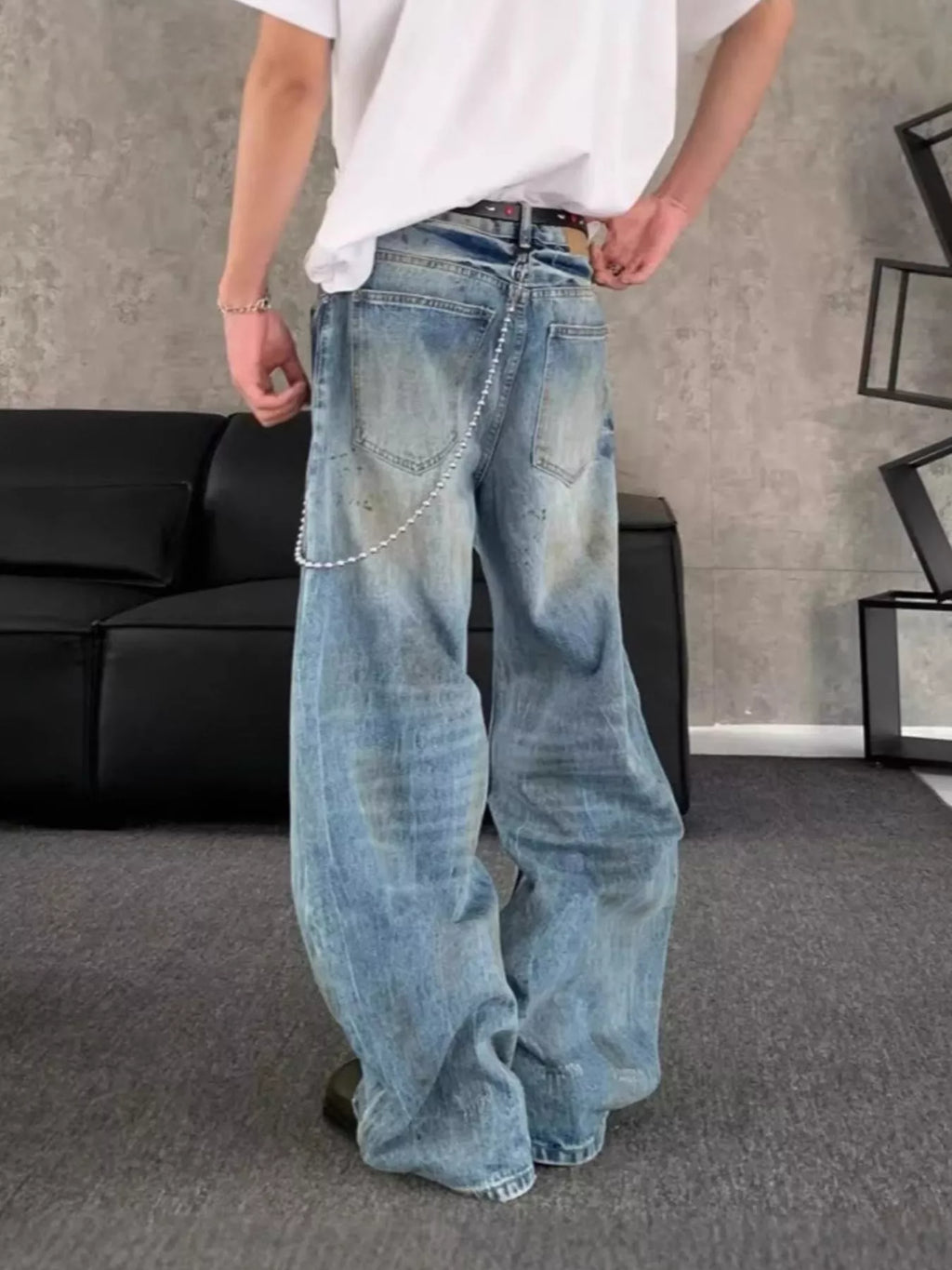 Men's Full Size Distressed Wide Leg Jeans Plus Size