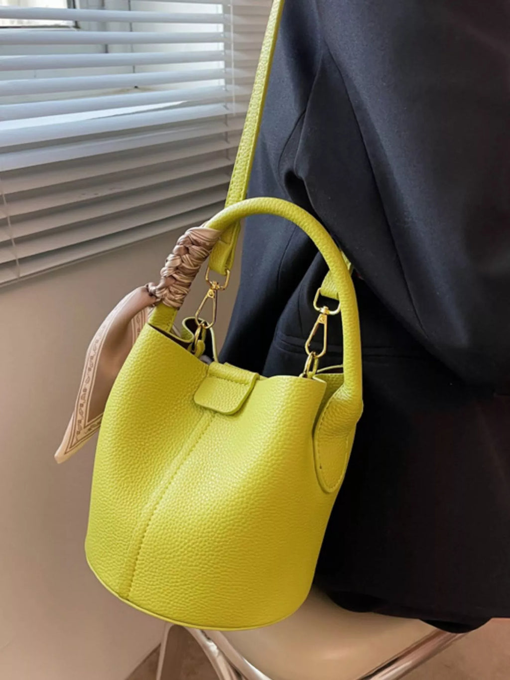 Leather Bucket Crossbody Bag