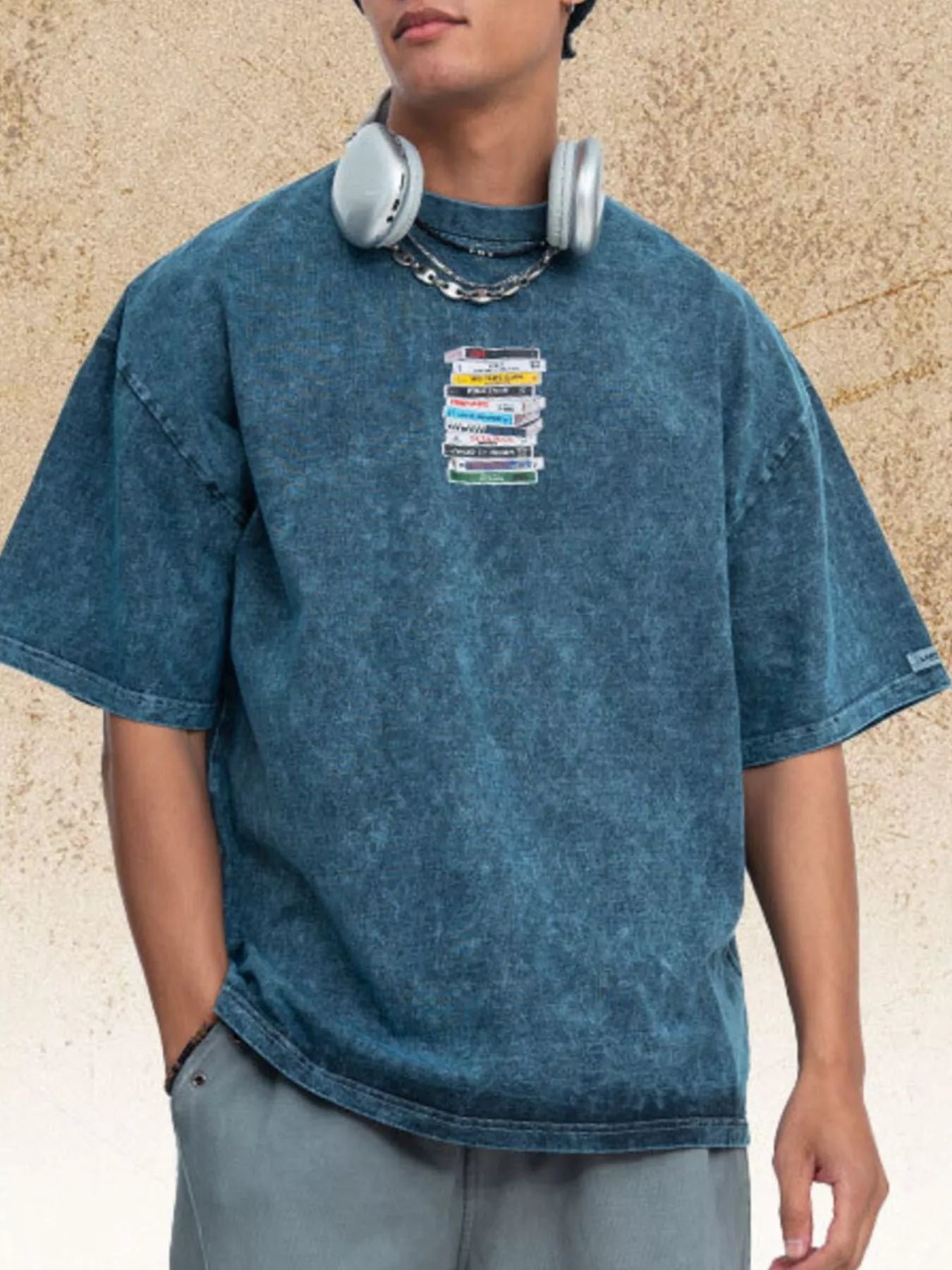 Men's Vintage Washed Cassette Tape Graphic T-Shirt