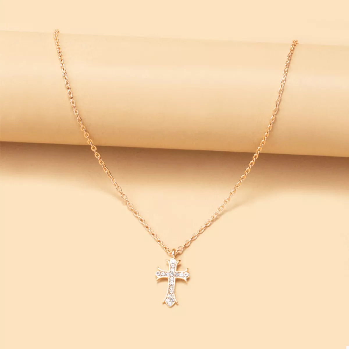 18K Gold-Plated Rhinestone Cross Necklace