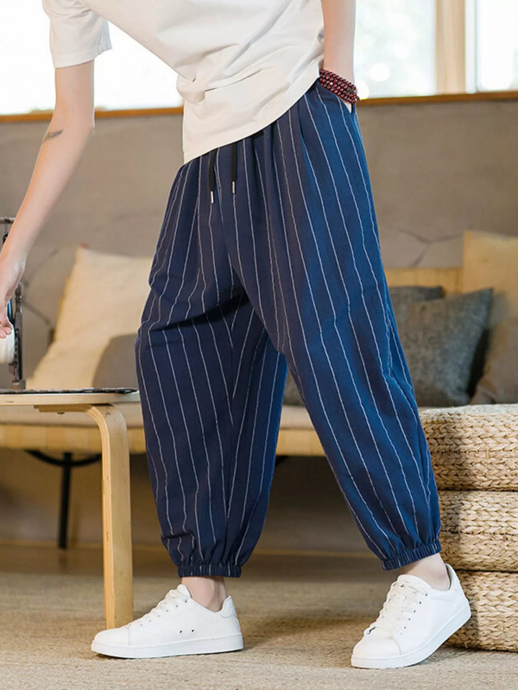 Men's Plus Size Striped Harem Pants