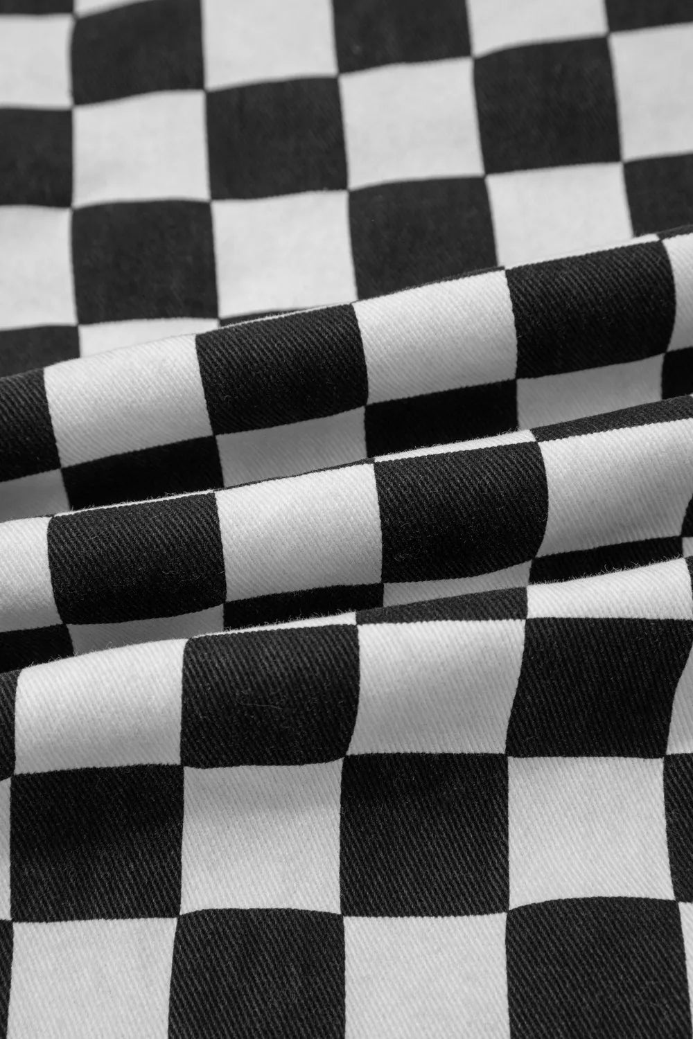 Checkerboard Print Distressed Holes Raw Edge Cropped Jeans