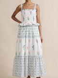 Smocked Ruffled Square Neck Maxi Dress