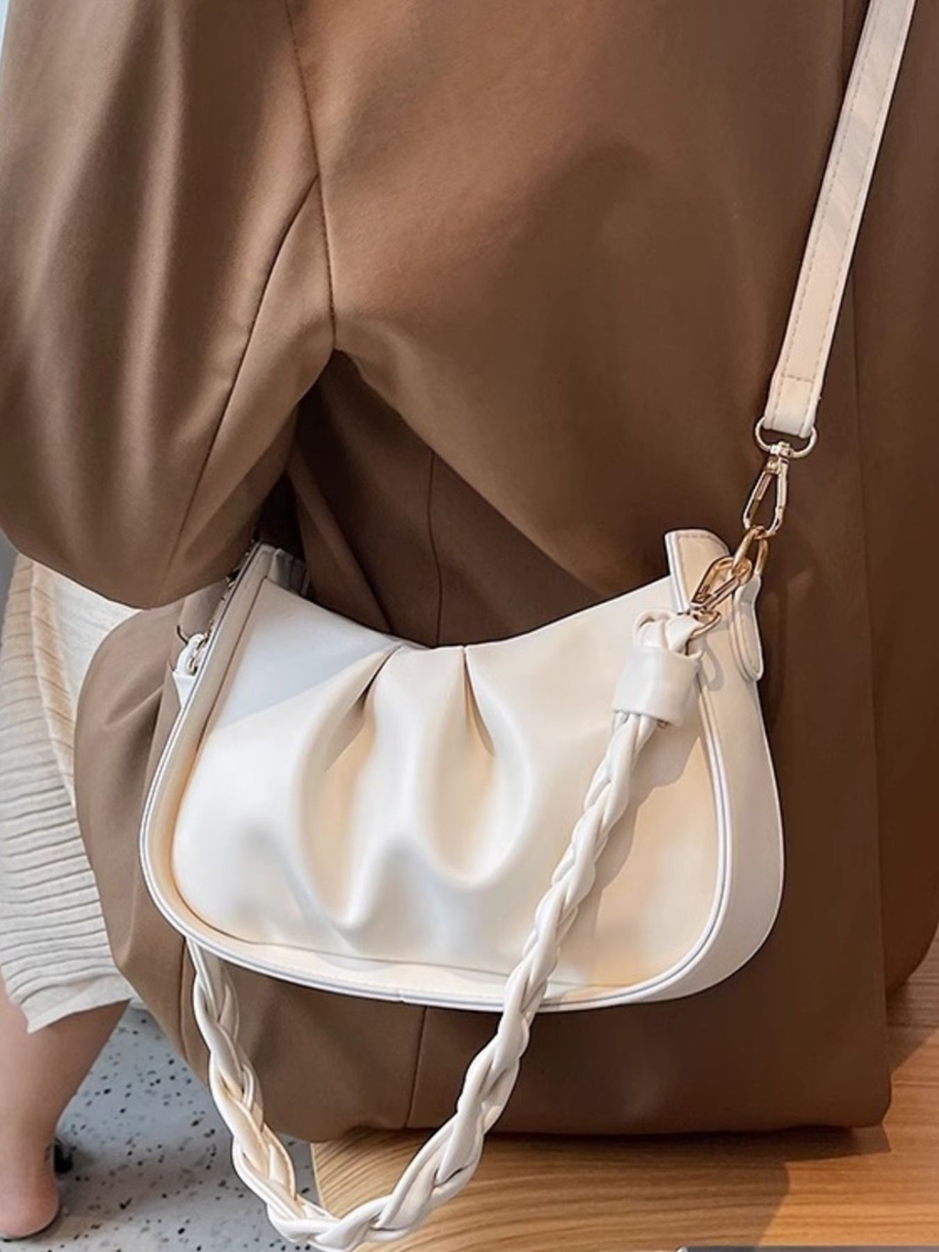 Ruched Braided Strap Crossbody Bag