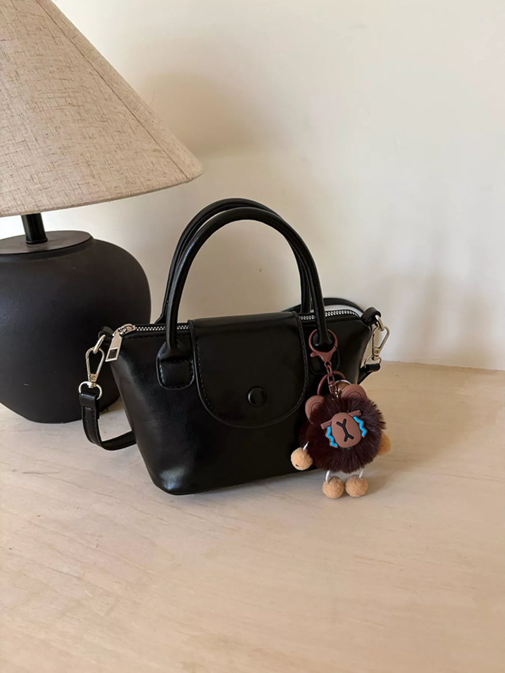 Two-Tone Flap Decor Crossbody Bag with Charm
