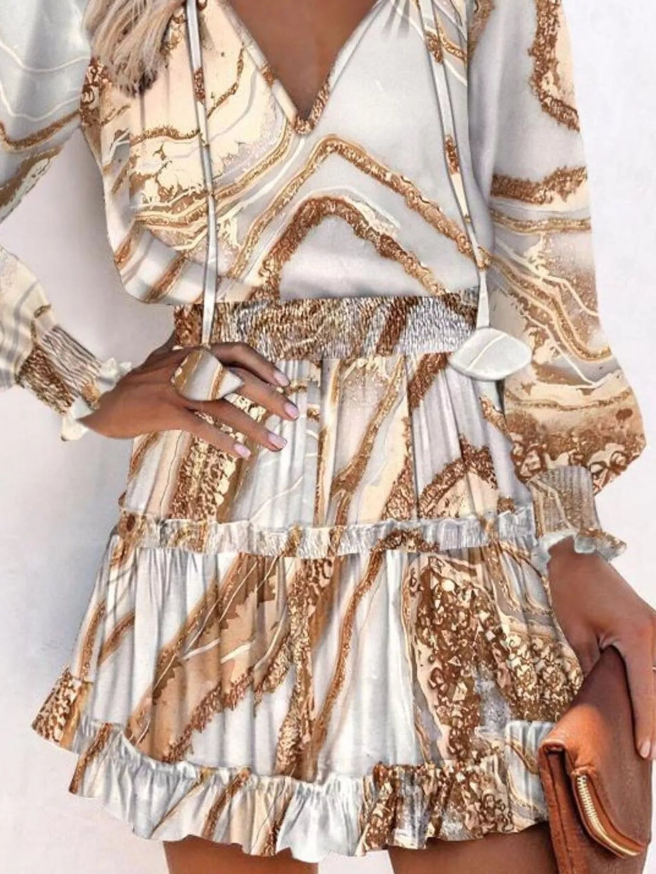 Tie Neck Lantern Sleeve Dress