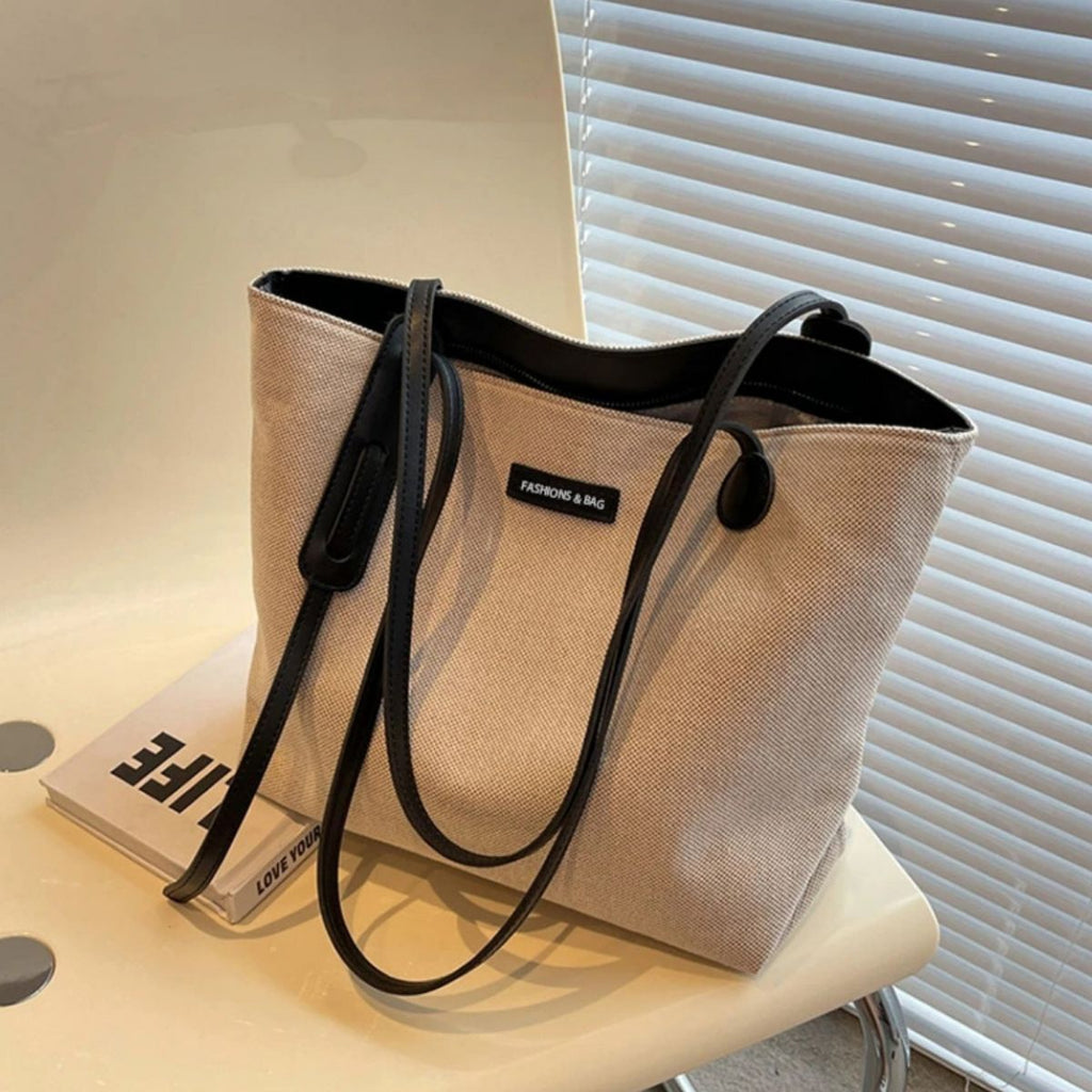 Leather Trim Canvas Shoulder Bag