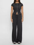 Striped Button-Down Top and Wide-Leg Pants Set