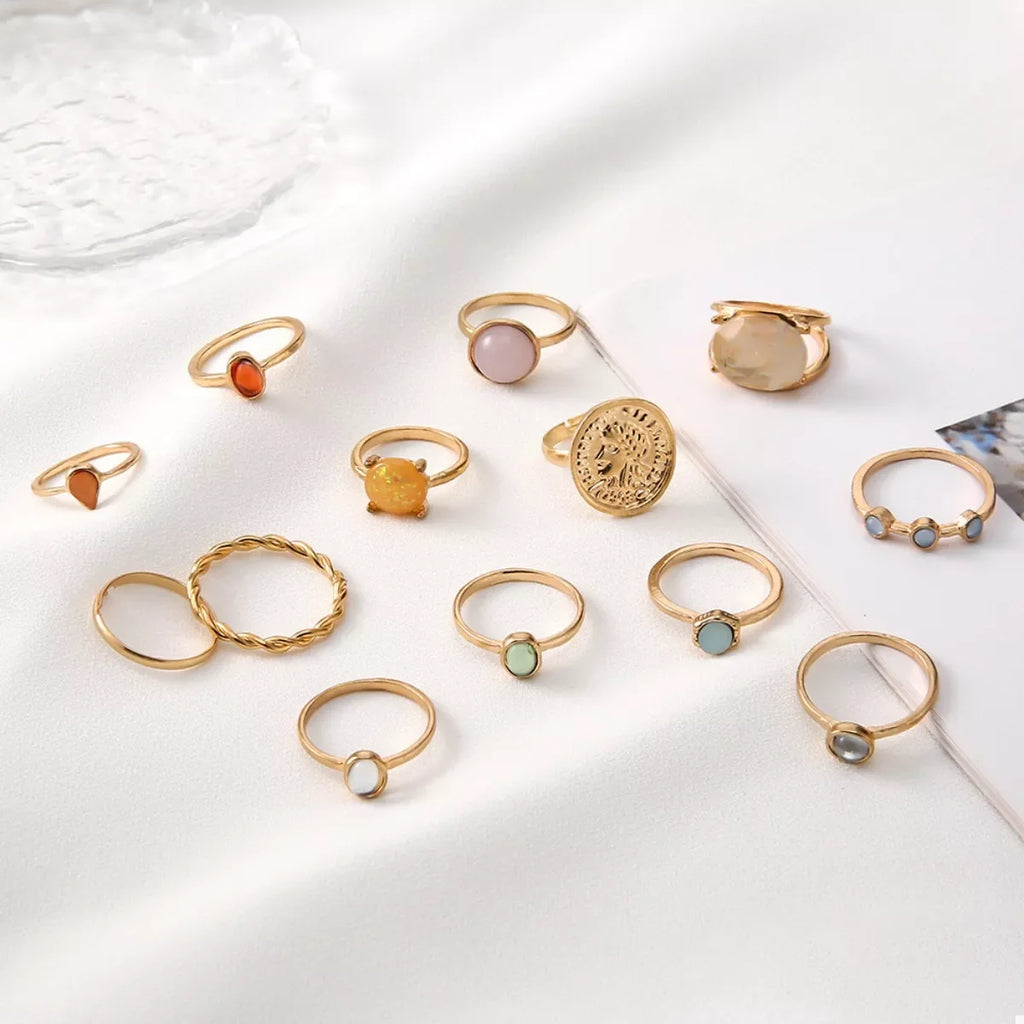 13 Piece 18K Gold-Plated Minimalist Ring Set
