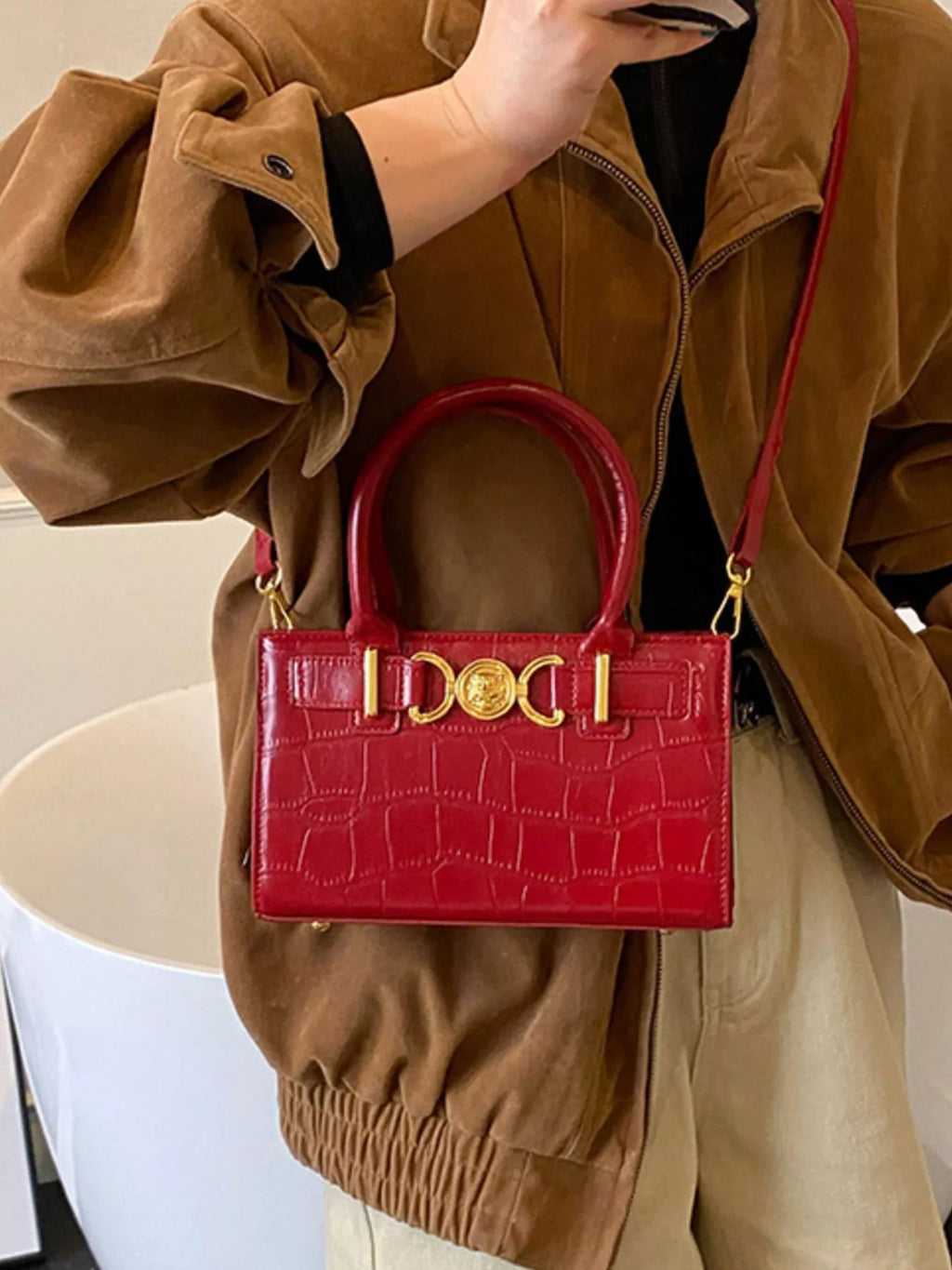 Crocodile Embossed Crossbody Bag