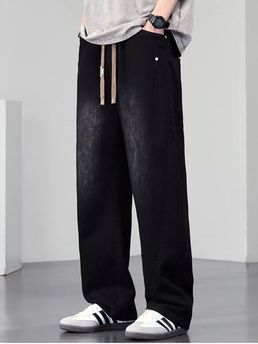 Men's Plus Size Drawstring Wide Leg Jeans