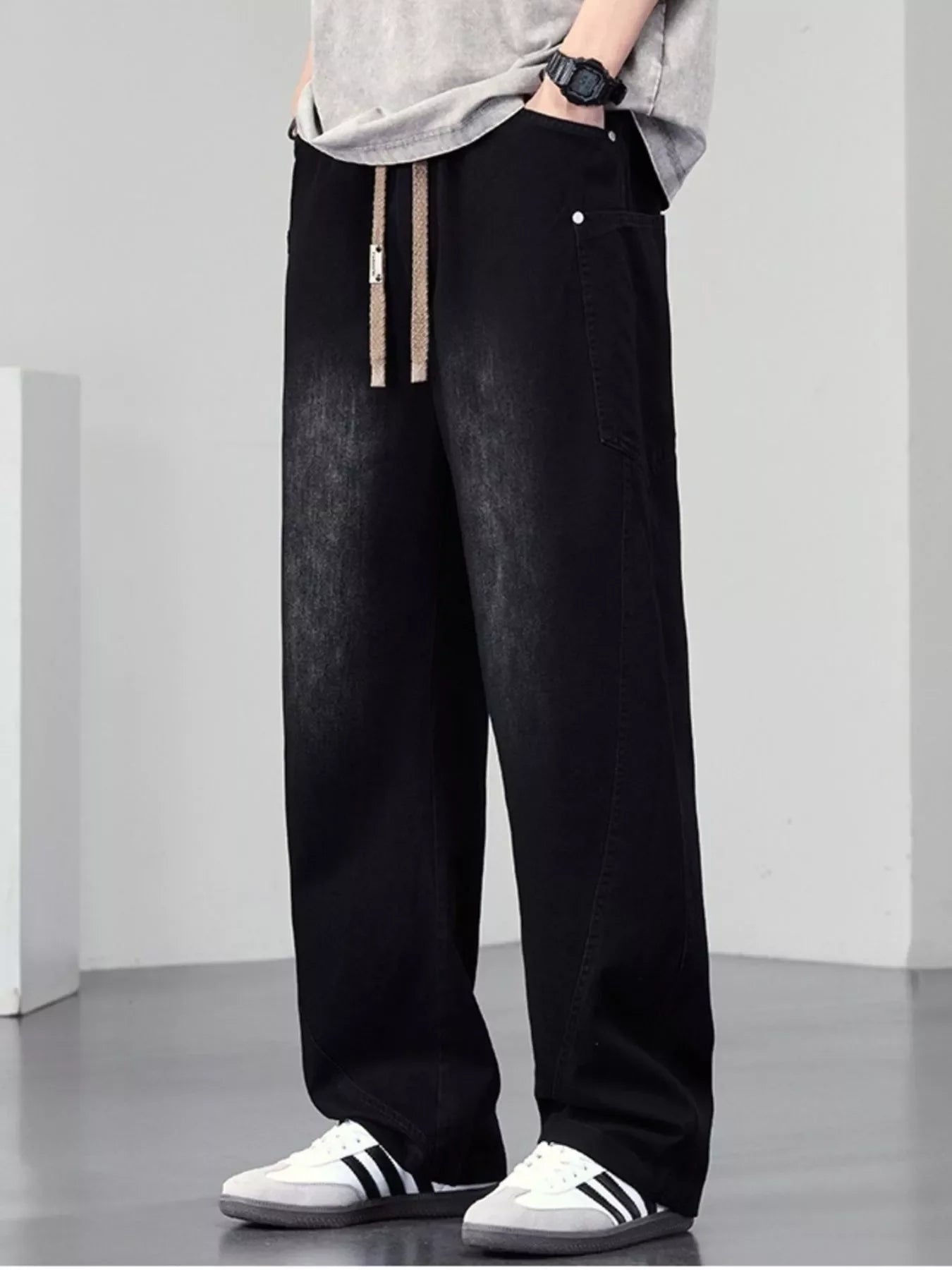 Men's Plus Size Drawstring Wide Leg Jeans