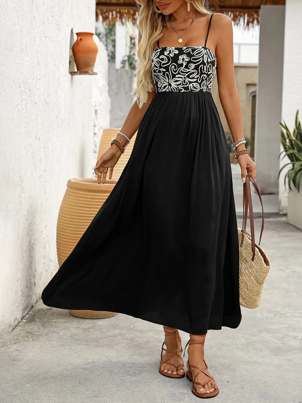 Smocked Midi Cami Dress with Pockets