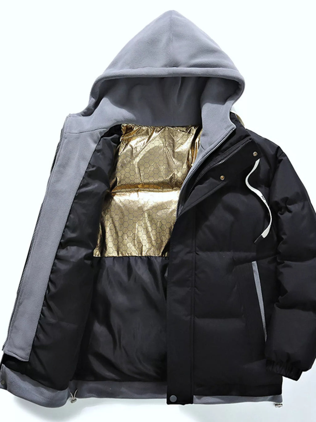 Men's Full Size Two-Tone Hooded Puffer Jacket Plus Size