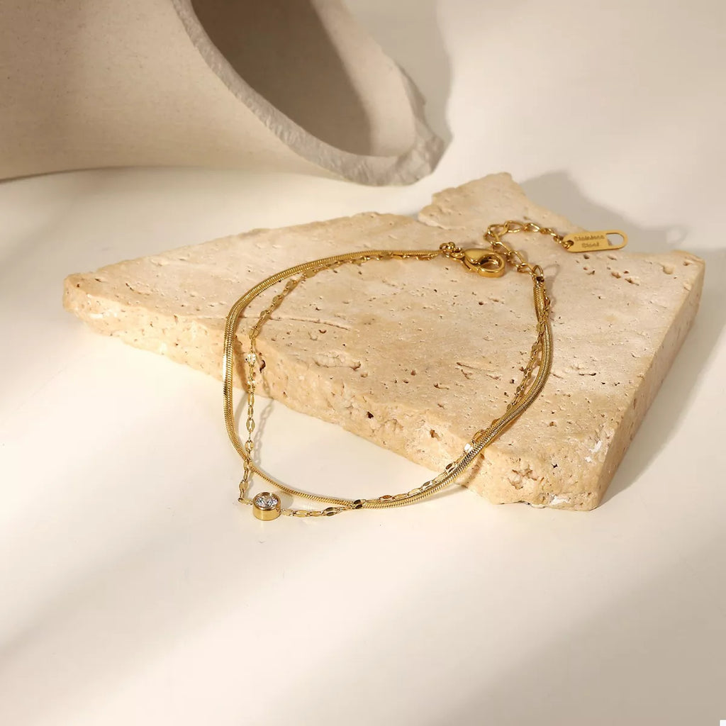 18K Gold-Plated Zircon Double Layered Bracelet