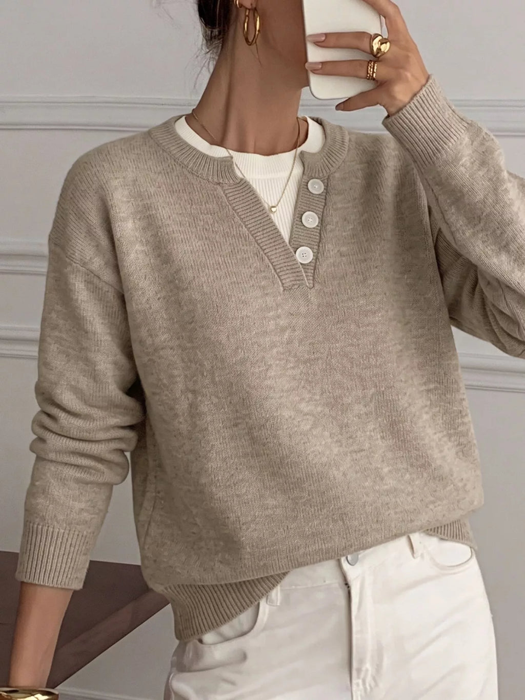 Dropped Shoulder Long Sleeve Sweater