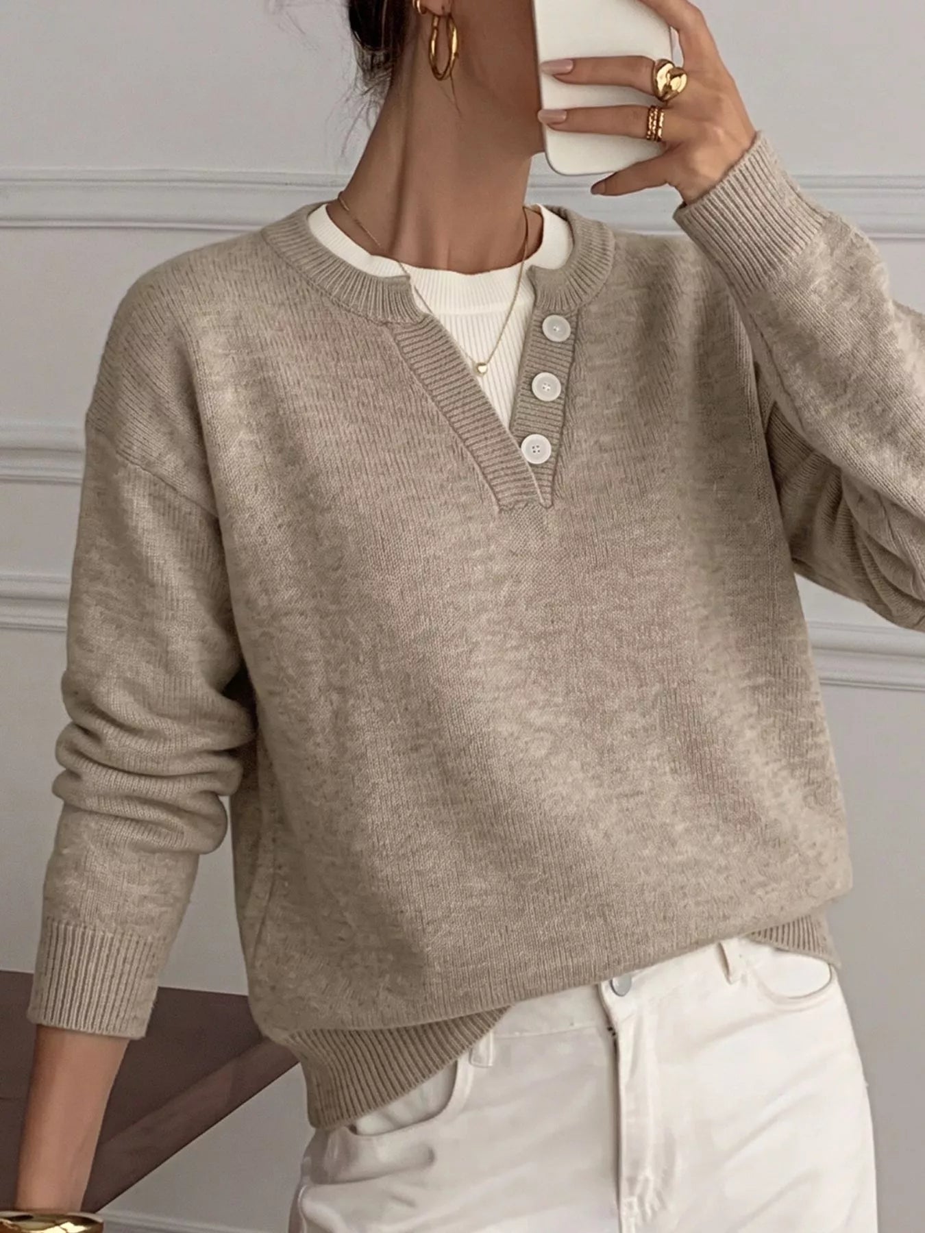 Dropped Shoulder Long Sleeve Sweater