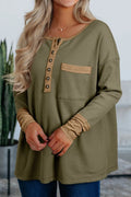 Button Front Contrast Trim Top