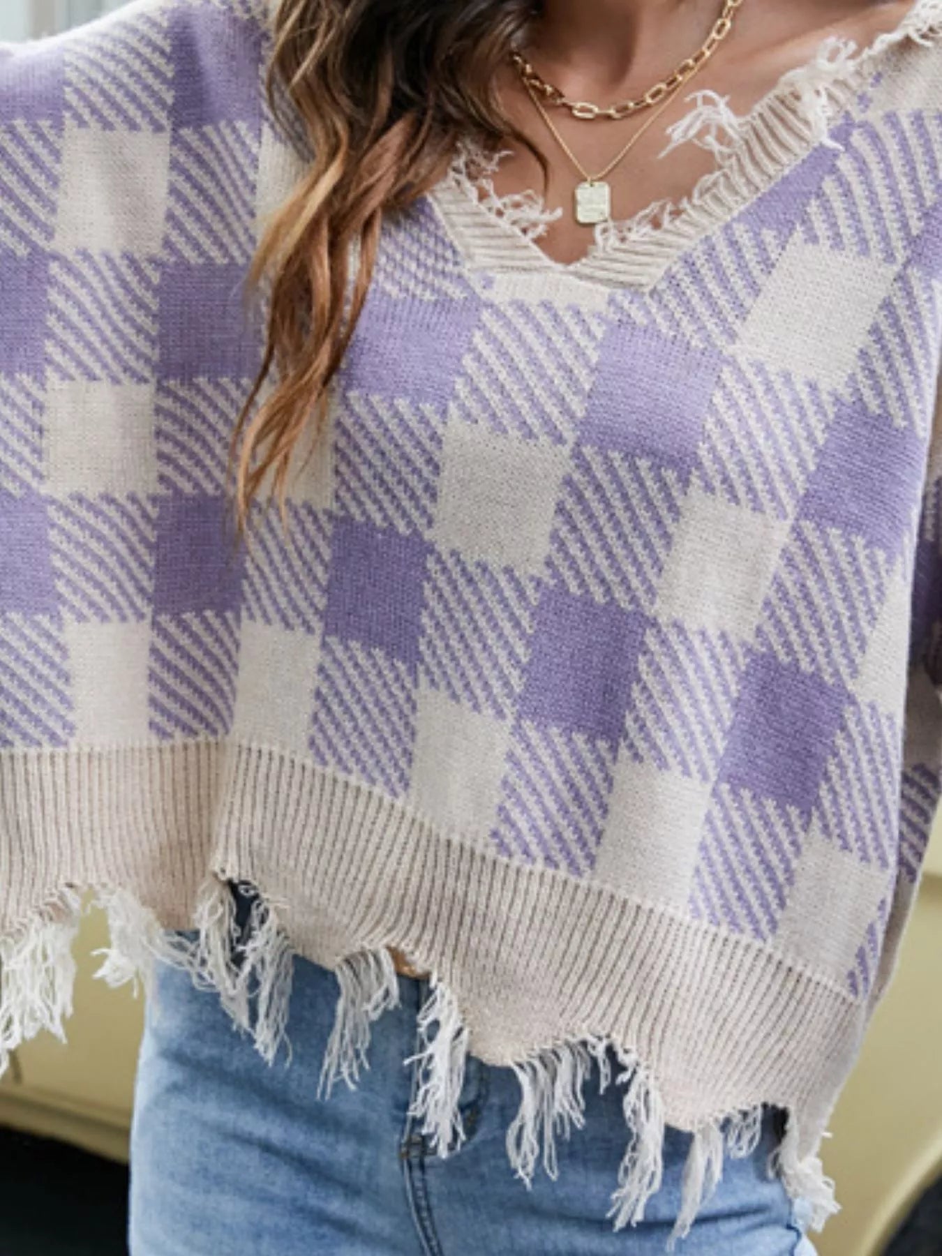Frayed Hem Long Sleeve Sweater