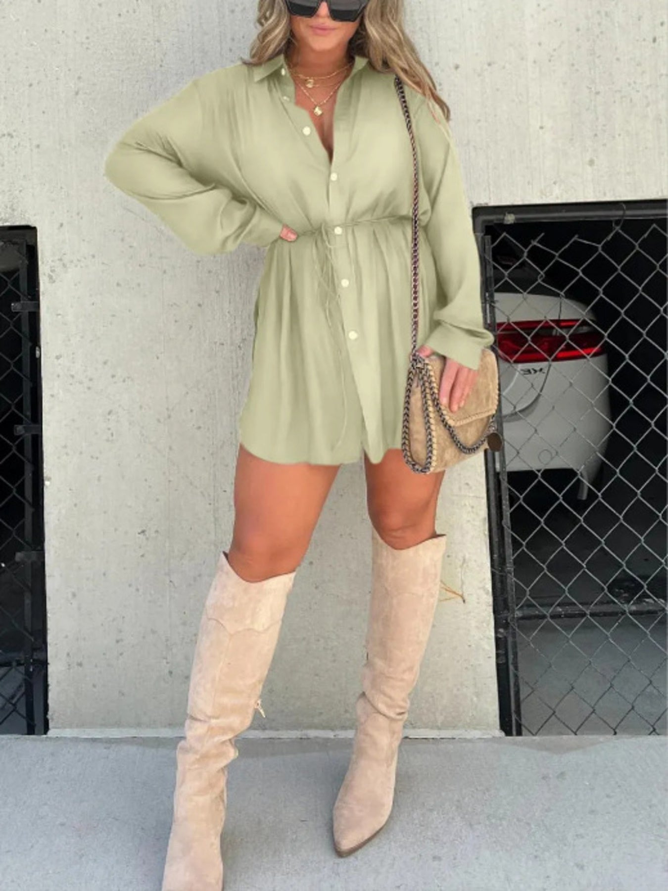 Full Size Button-Down Mini Shirt Dress Plus Size