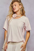 POL Round Neck Short Sleeve T-Shirt with High Low Hem
