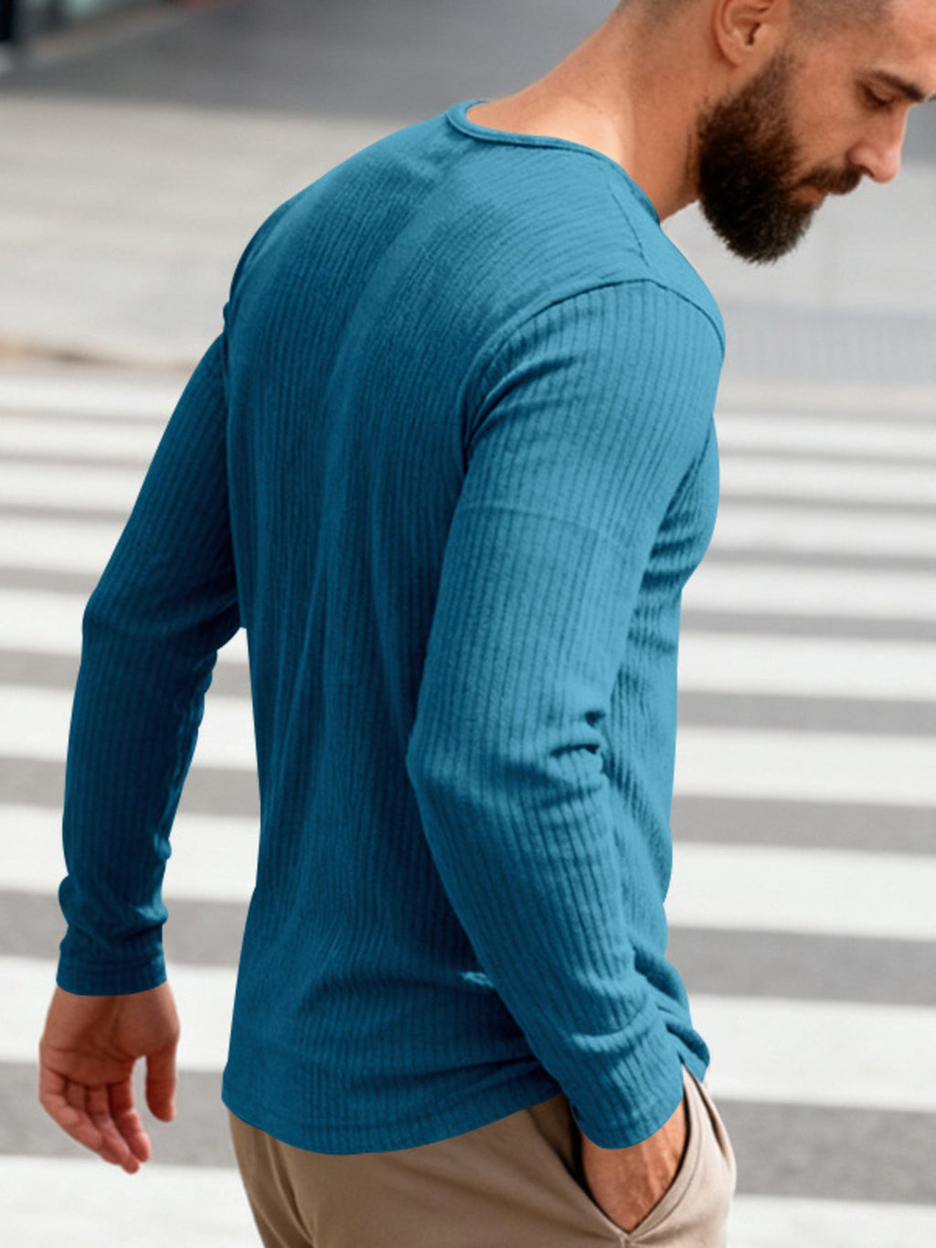 Men's Full Size Casual Ribbed Long Sleeve T-Shirt Plus Size