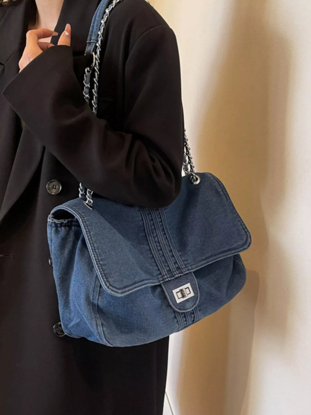 Denim Flap Chain Shoulder Bag